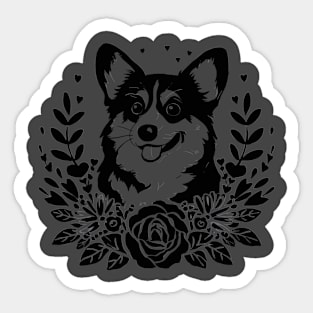 Playful Corgi with Floral Wreath Heart Enthusiast Sticker